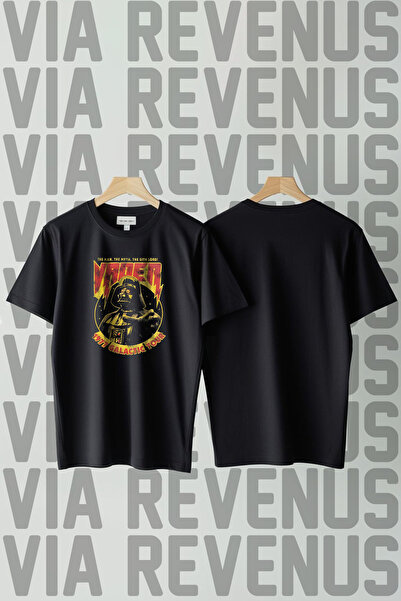 Vordevia Tricou unisex cu imprimeu Vader, cu gât rotund și croială largă