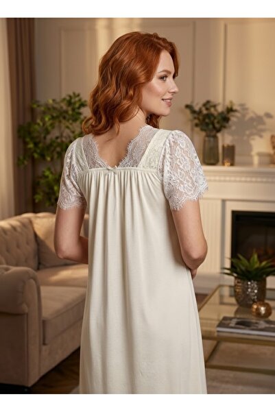 Lohusa Homewear New Season Ecru Stylish Lace Embroidered Buttoned Summer Shor...