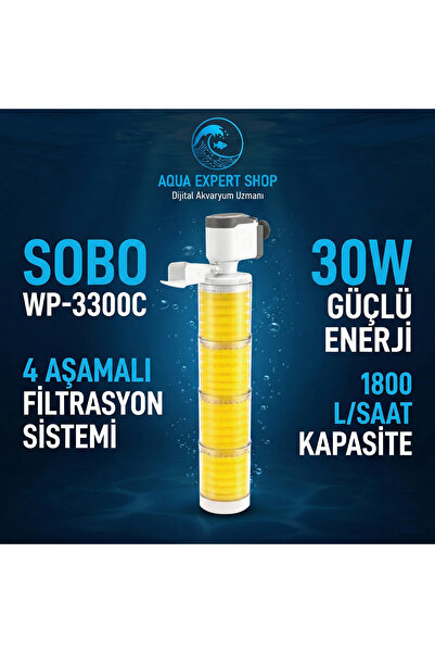 Sobo WP-3300C 4 Aşamalı Akvaryum Iç Filtre - Üstün Temizlik - 30W - 1800LT/S