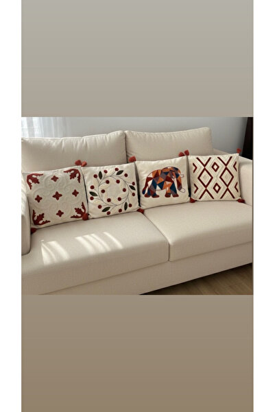 Cotton غطاء وسادة مكون من 4 قطع باللون العنابي