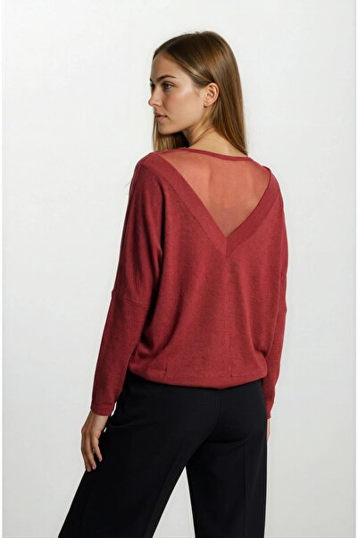 Spazio Osvaldino Bisiklet Tül Yaka Ön Arka V Yarasa Kol Triko BORDO