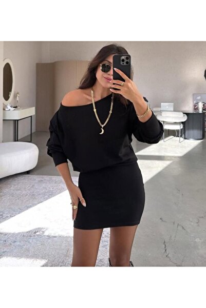 BASIC.ES KADIN SİYAH KISA ELBİSE YARASA KOL MİNİ
