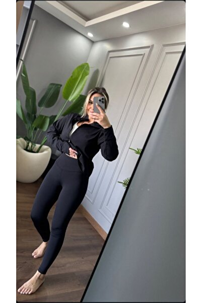JANES طقم نسائي مكون من سترة ليكرا كاملة وبنطلون ضيق عالي الخصر