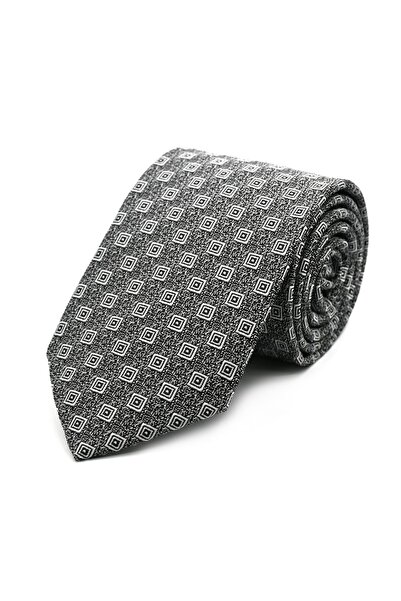 Sade Kravat Gray White Small Patterned Tie 32934 Gray