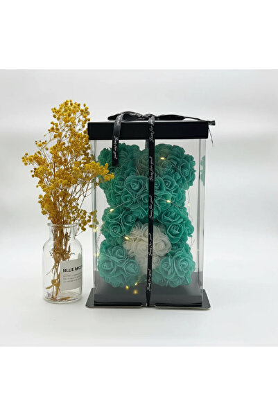 Ruyidecor Foam Rose Teddy Bear, 25 cm, Blue/White