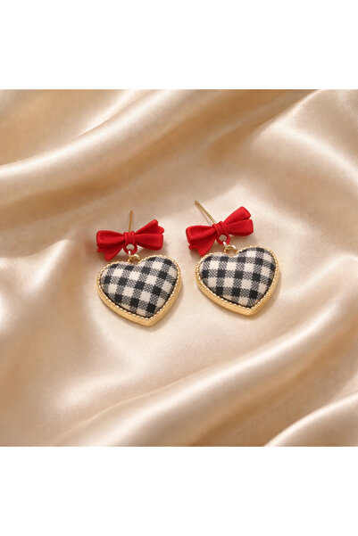 HOSBUTIK Black and White Checkered Gold Small Size Earrings