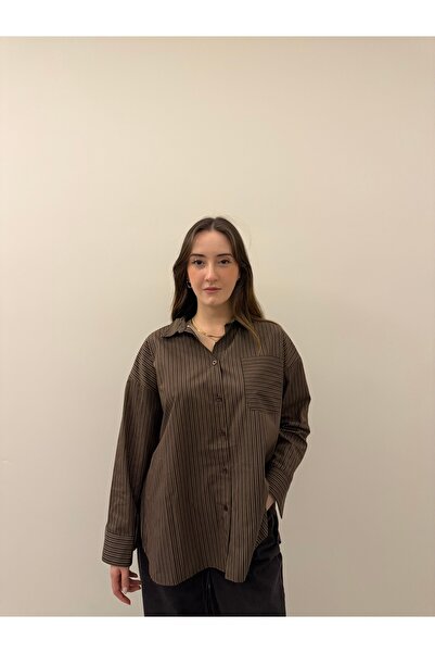 TEG Kahve Sarı Çizgili Gömlek