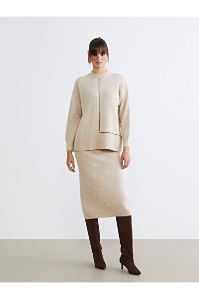 LC Waikiki Elastic Waist Slit Knitwear Skirt