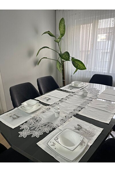 BRL ÇEYİZ HOME Linen Textured Luxury French Lace American Set/12 People-13 Pi...