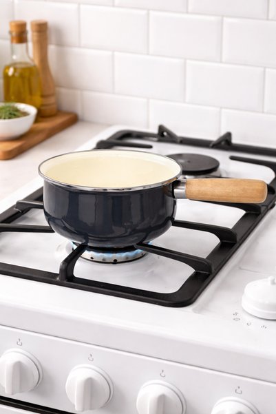 CookaHome 18 cm Enamel Sauce Pan-Smoked – Wooden Handle, Healthy and Stylish Design