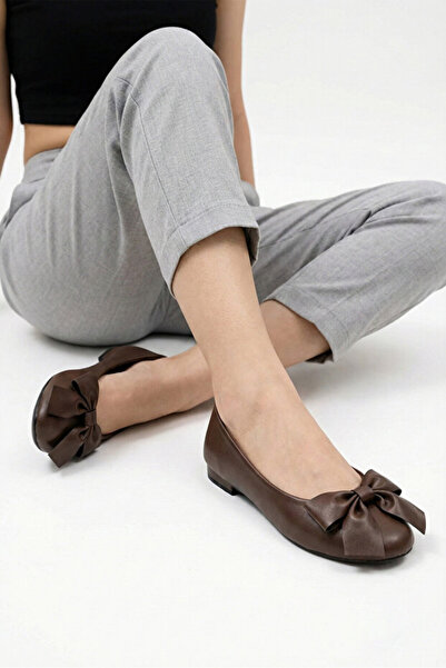 MOON CLOUD Kadın Babet Kurdele Detaylı Yuvarlak Burun KAHVERENGİ Günlük Ofis ...