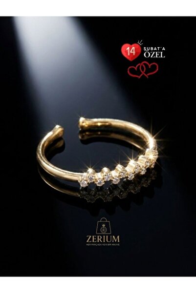 ZERİUM خاتم نسائي من الفولاذ الحديث قابل للتعديل مرصع بحجر الزركون