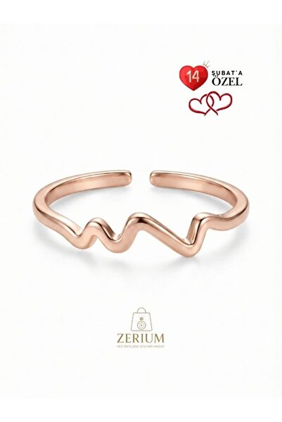 ZERİUM خاتم نسائي من الفولاذ بتصميم متعرج على شكل قلب باللون الوردي