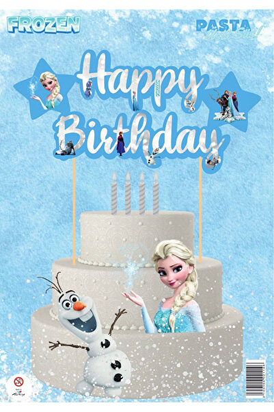 AKTEZ-EL Happy Birthday Frozen Temalı Kürdan Pasta Üstü Süs 2 Adet