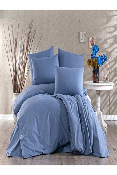 vionetta King Size 100% Cotton Ranforce Indigo Duvet Cover Set - Cotton Beddi...
