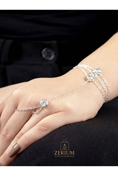 ZERİUM Zircon Stone Silver Color Women's Steel Şahmeran