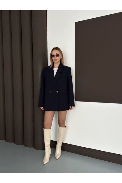 modazoom Kadın Lacivert Basic Blazer Ceket