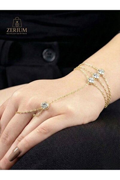 ZERİUM Zircon Stone Gold Color Women's Steel Şahmeran