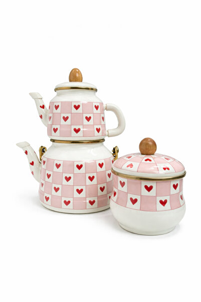 HOME SET Emaye Çaydanlık | Kalpli Desen