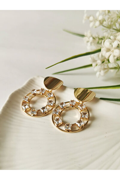 Halley Concept Crystal Stone Gold Hoop Earrings