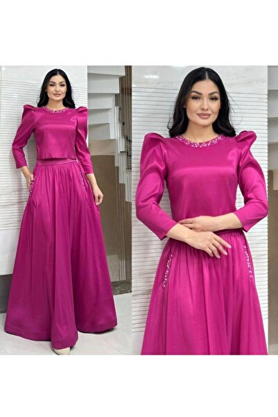 OEM Women's two-piece sequined suit, Fuchsia Plisse