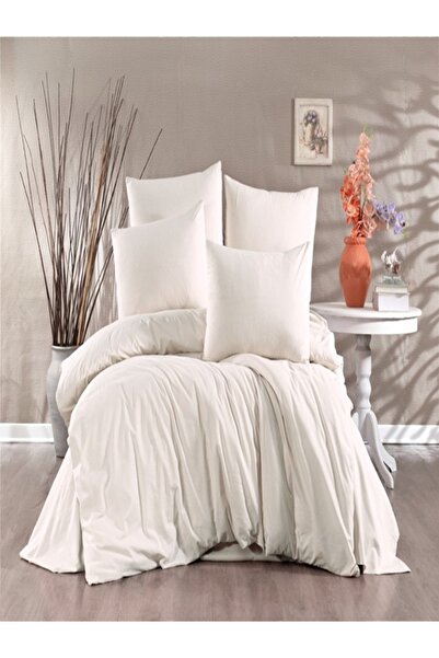 vionetta King Size 100% Cotton Ranforce Cream Solid Color Duvet Cover Set - C...