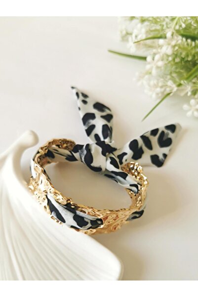 Halley Concept Black and white patterned scarf detailed stainless steel gold ...