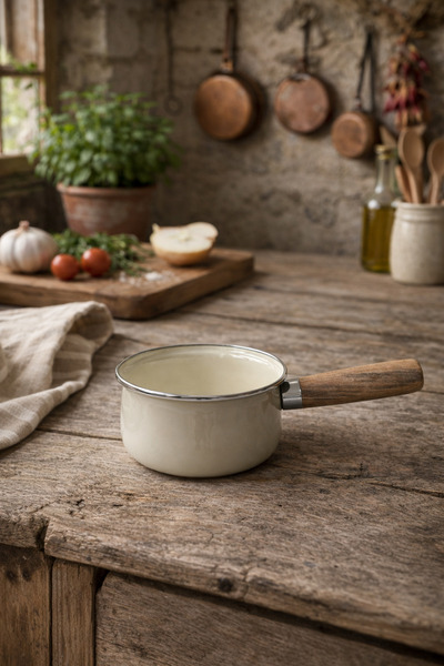 CookaHome 14 cm Emaye Sos Tenceresi – Ahşap Saplı,