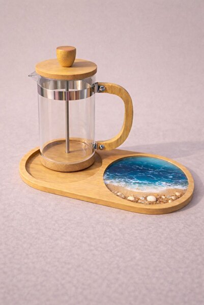 İNOVATEDARİK Bambu French Press & Epoksi Servis Altlığı Seti