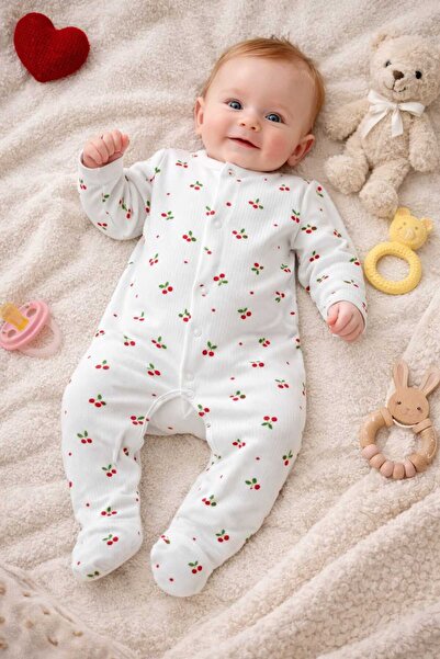 Nayinom Minik Kirazlı Batikli kız Bebek Tulum 1 Ay, 3 Ay,6Ay