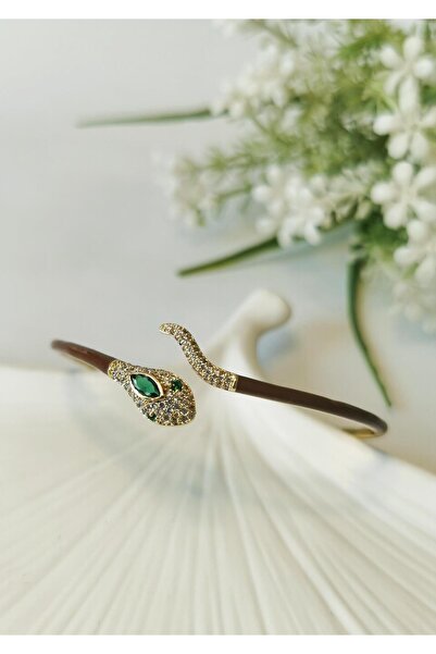 Halley Concept Zircon stone snake figured steel bracelet brown