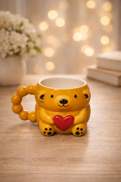 İZart Bear Mug 3D Special Embossed Custom Design Fully Handmade Ceramic Mug