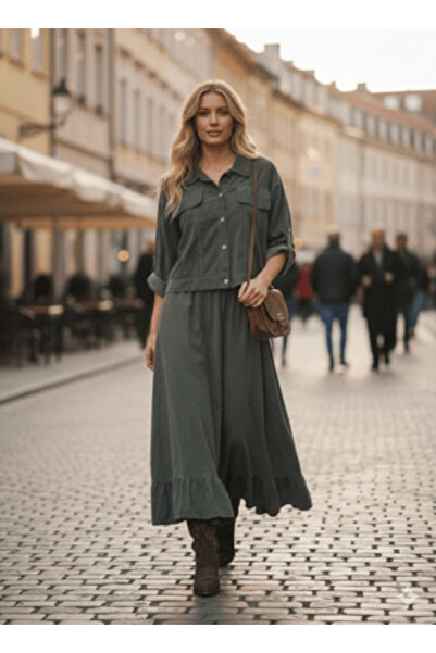 EREN STYLE Set de haină din catifea italiană cu mânecă lungă și rochie fără m...