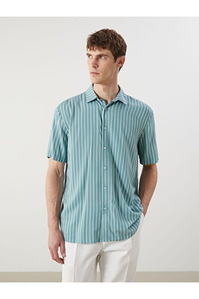 LC Waikiki Lcw Vision Green Regular Fit Short Sleeve Striped Men's Shirt