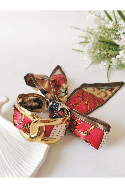 Halley Concept Kahverengi Fular Detaylı Paslanmaz Çelik Gold Kelepçe Bileklik