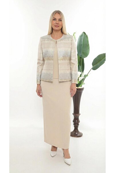 MİSS DİAMOND Stone Detailed Jacquard Jacket, Sleeveless Blouse Inside the Jac...