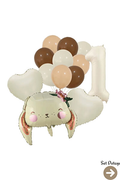Bunloon 1 Yaş Retro Tavşan Kalp Temalı Balon Set Dekoru
