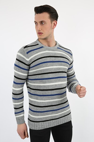 DGSTYL3 Striped Patterned Thick Winter Men's Casual Knit Sweater