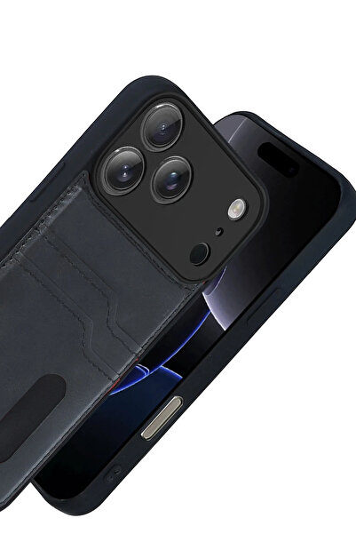 Epilons حافظة جلدية لهاتف آيفون 17 سارة مع حامل بطاقات - أسود