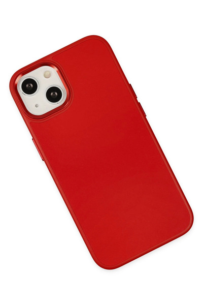 Najmaddin حافظة نيو فيس لهاتف آيفون 14 بلس من الجلد الآسيوي والسيليكون - أحمر