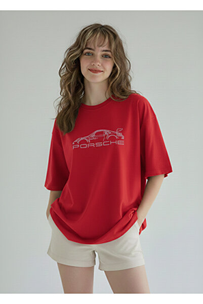 Mayer Butik Unisex Men'S/Women's Porsche Stone Printed Oversize Cotton Crew N...