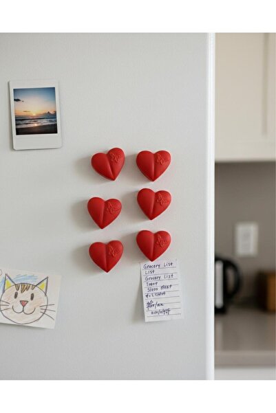 Ferdali Kelebek Desenli Kırmızı Kalp Buzdolabı Magnet Seti - 6'lı Dekoratif M...