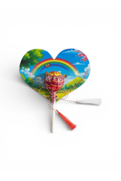 Eventissimi Mărțișor dulce pentru copii cu acadea și inimă, realizat din MDF ...