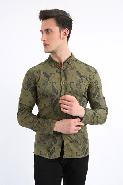 DGSTYL3 Men's Casual Full Stretch Fabric Patterned Shirt