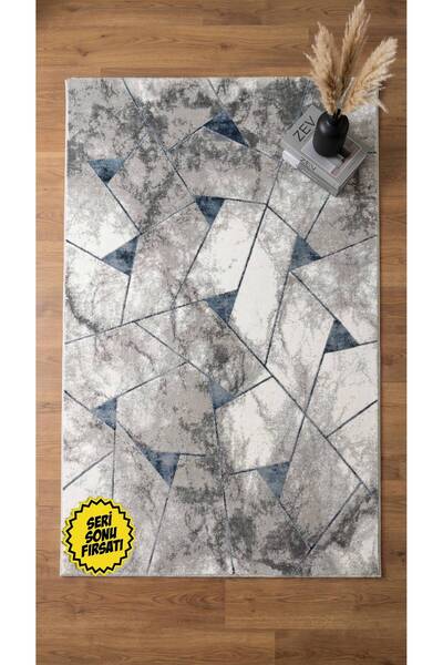 Zev Halı Stone Serisi:Gri Lacivert Modern Geometrik Akrilik Salon Halısı st01...