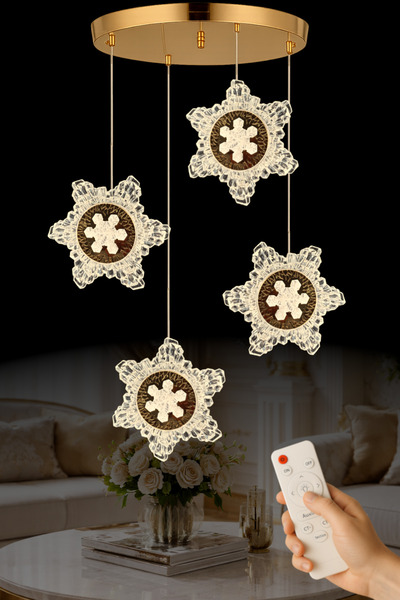 Luna Lighting Kar Tanesi Model 4 lü Gold Kaplama 3 RENK Kumandalı Salon Mutfa...