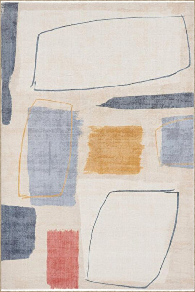 Rugs Modern Halı Geometric Painted Patterned Woven Base Carpet and Washable C...
