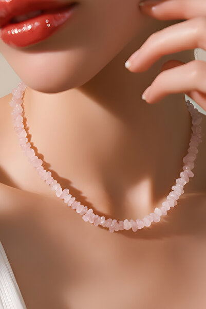 NBS Beautiful Naturel Stones Kadın Pembe Kuvars Kolye ( Gümüş Kaplama Kapama ...