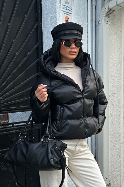 MEECY Women's Leather Puffer Jacket