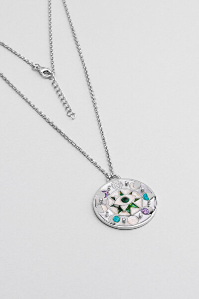 So CHIC... Zodyak Gözü 18 Ayar Beyaz Altın Kaplama 45 Cm Gümüş Tasarım Kolye